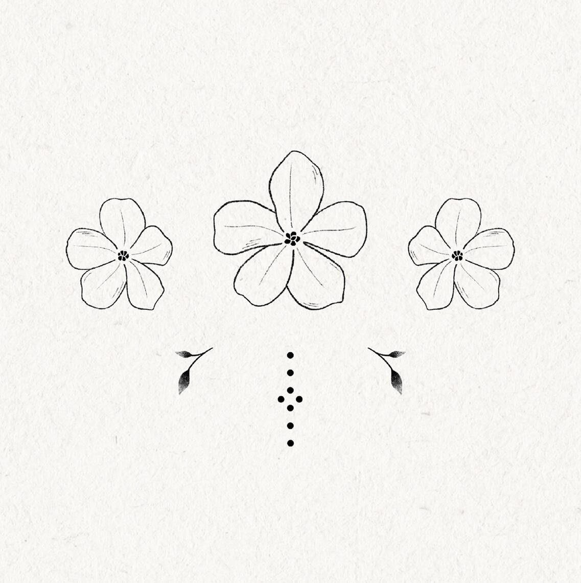 B&W drawing of african violets with ornemental details