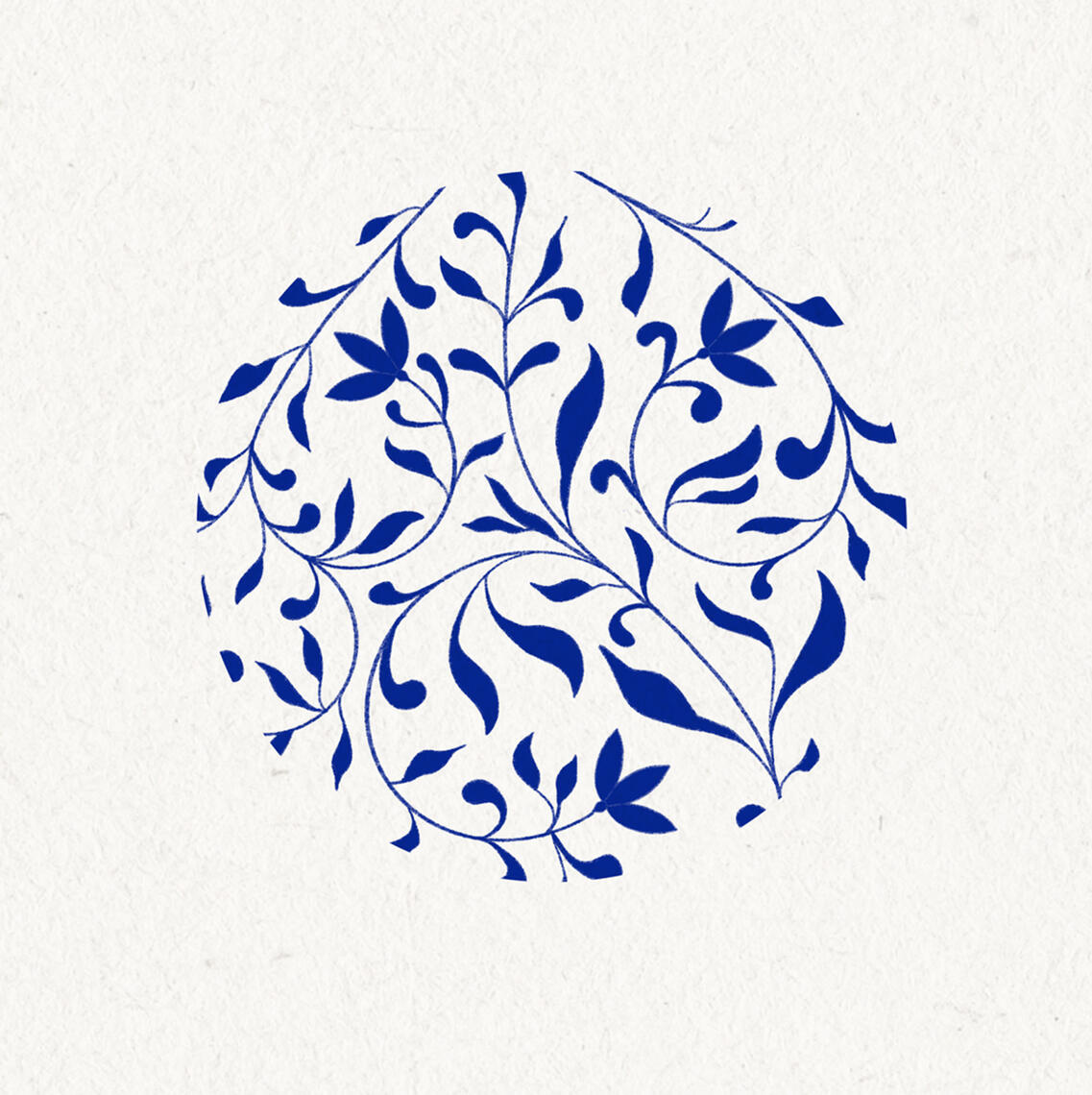 blue drawing of a round shaped vegetal ornement